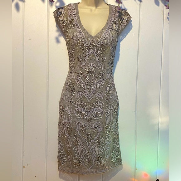FINAL PRICE DROP Sue Wong Nocturne beaded lace cocktail dress,silver/lavender, - Picture 2 of 16